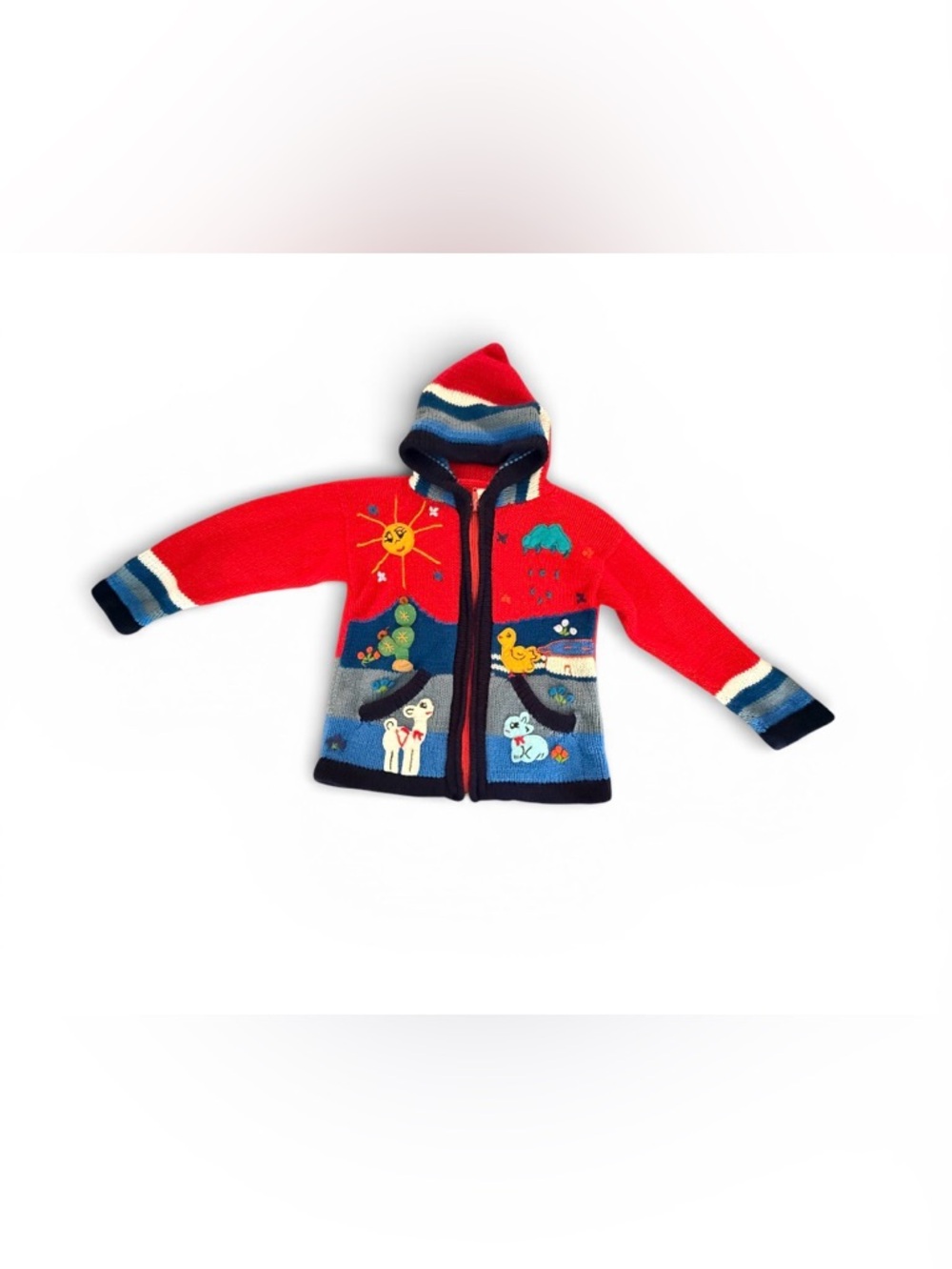Handmade Peruvian Child Sweater Cardigan with Animals size 6 child